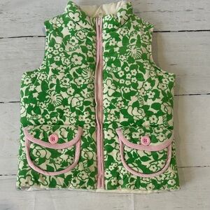 Lilly Pulitzer Kids Green corduroy Floral Vest with Pink Trim reversible size 4